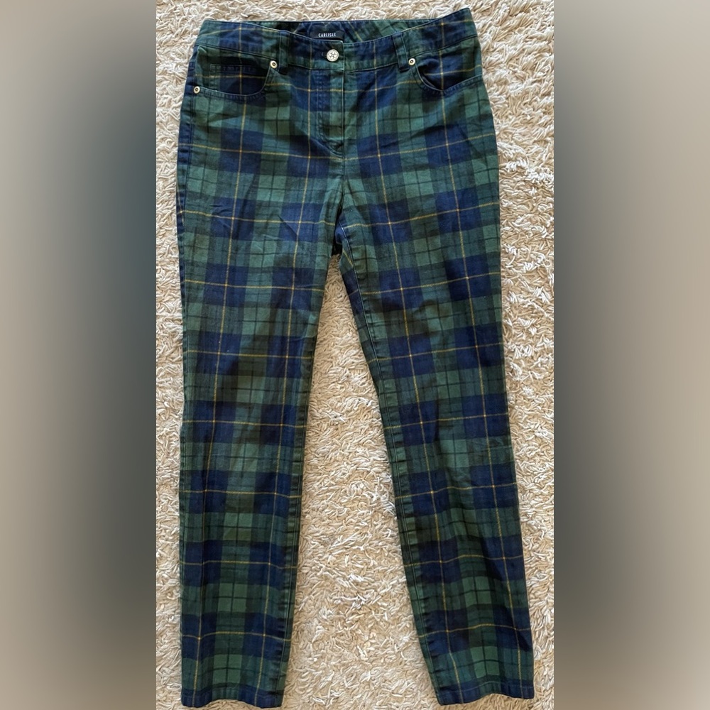CARLISLE green plaid skinny pants slacks 6